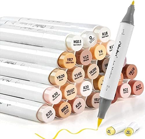 Ohuhu Skin Tone markeri vrh četke, markeri četke na bazi alkohola sa dvostrukim vrhom + Fineliner set olovke za crtanje od 8 pakovanja