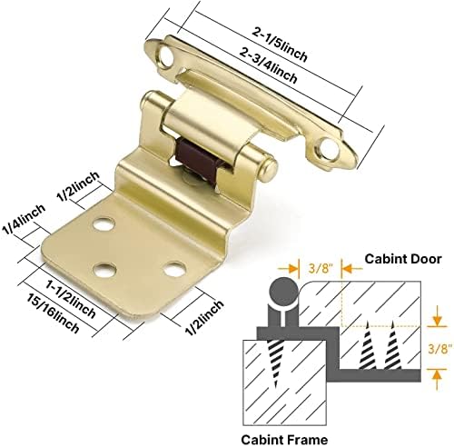 Haliwu 3/8 inčni zlatni ormarići šarke, mesingane ormariće šarke za kuhanje za kuhinjski ormar mekani zatvarači šarke za vrata šarke