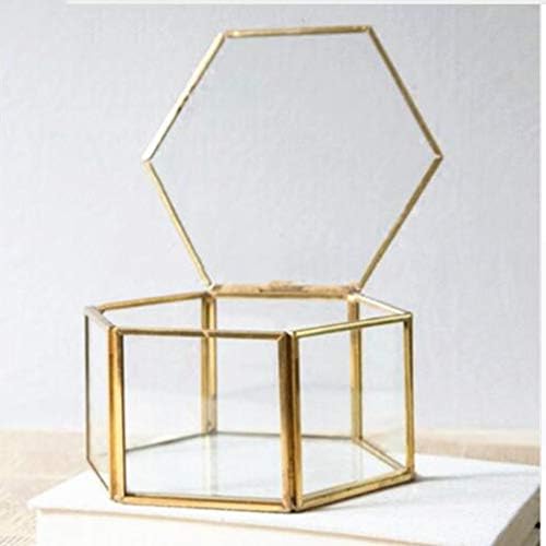 HAPPYAMI Vjenčanje Favoriti Hexagon Geometrijski prsten kutija staklena kutija šesterokutna prozirna Jevrena Organizirajte kutiju Zlatna ogrlica za pohranu za žene Geometrijska kutija za prstenaste kutije