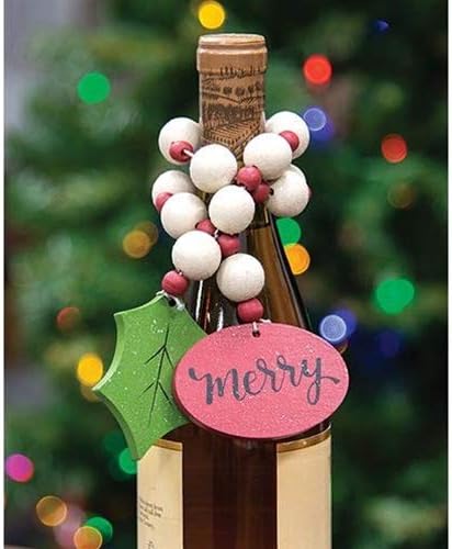 Col House Designs Beaded Merry Gift Tag Tags-Holiday Wine Bottle Decoration-Božić Oznake za poklone