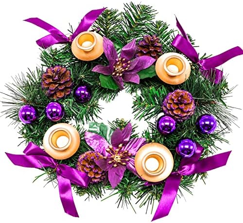 Purple Advent vijenac, Purple Ribbon Advent svijećnjak Božić Advent centralni dekor za dom crkve