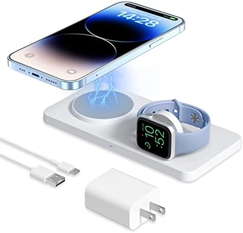 GEEKERA Magnetic Wireless Charger, 2 u 1 podloga za bežično punjenje za iPhone i Apple Watch, kompatibilan sa iPhoneom 14/13/12 serijom, Apple Watch