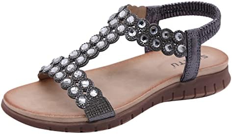 Ljetne sandale za žene ravne dna udobne klizanje na sandalama Kristalne rimske cipele Otvoreni prsti Ležerne sandale