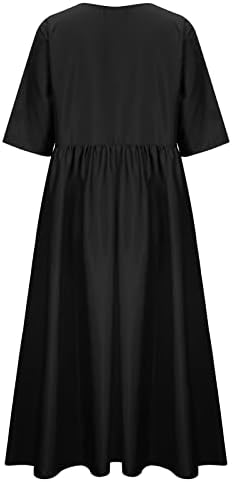 Ženske ljetne haljine 2023 Casual Plain Crew vrat sa srednjim rukavom labava Flowy Maxi haljina na plaži sa džepom