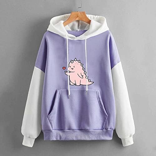 Slatke dukserice ženske casual boje Block Hoodies Tops tinejdžerke modni Kawaii pulover sa kapuljačom dinosaurusa sa kapuljačom sa