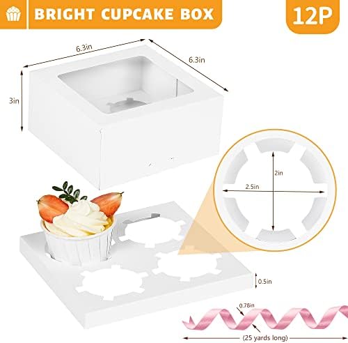 PigPotParty kutije za kolačiće od bijelog papira sa 4 šupljine sa umetcima, 12 kompleta, 6.3x6.3x3 Auto-Popup kutije za kolačiće standardne
