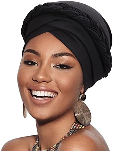 DRESHOW žene Turban Pre-vezan Twisted pletenica poklopac za kosu Wrap šešir afričke kapice za glavu za crne žene Hemo rak kapa