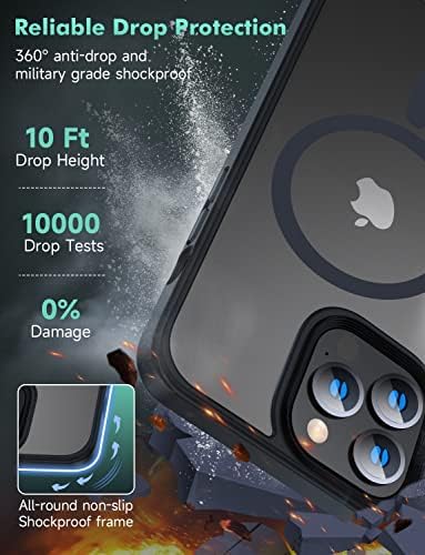 MGNAOOI magnetska futrola za iPhone 14 Pro [MIL-CLASE Ispitivanje i kompatibilno sa magsafe] prozirna mat leđa sa aluminijskim legurama