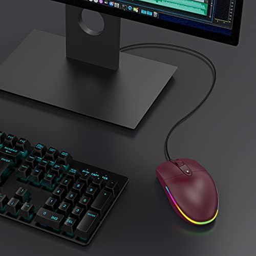 Žičani RGB pozadinsko osvjetljenje miša sa Tihim klikom, 1600 DPI, 4 LED načina za PC računar laptop Desktop sa USB portovima, vino