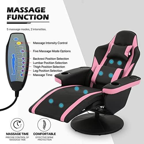 Monibloom masaža Gaming naslonjač sa 2 zvučnika, ergonomski lumbalni oslonac za vrat i prošireni nasloni za ruke sa ugrađenim držačima