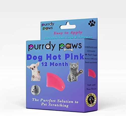 Purrdy Paws 1 godina snabdevanja mekim kapicama za nokte za pseće kandže HOT Pink X-Small