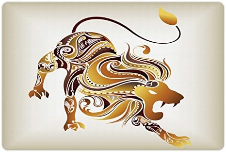 Lunarable Zodiac Leo prostirka za kućne ljubimce za hranu i vodu, apstraktni dizajn lavova sa uskovitlanim prugama sazviježđe tematska