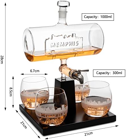 Vino & amp; Whisky Decanter Set 1100ml od strane Wine Savant sa 4 Whisky čaše, dispenzer za piće Scotch, burbon, Brandy Home Office