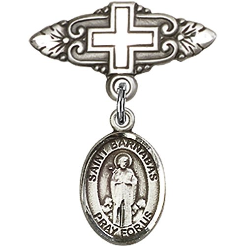 Srebrna značka za bebe sa šarmom St. Barnabas i iglom za značku sa krstom 1 X 3/4 inča