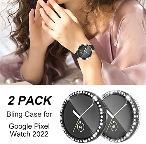 2 Pakovanje zaslona za zaštitu zaslona za Google Pixel Watch, ženska djevojka blista dijamantni rhinestone puni zaštitni poklopac