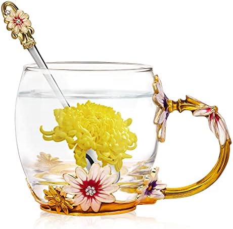 Wisolt stakleni cvjetni čaj sa kašikom Enamel staklene čaše za kavu za kafu mlijeko za čaj za kavu i sve hladne i vruće piće ideje