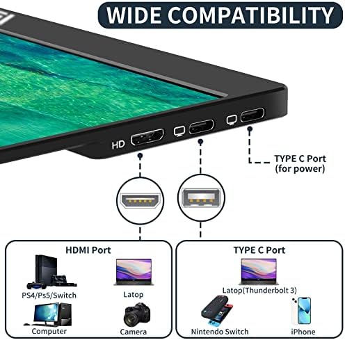 KHUISE 15,6 inča 1080p IPS 72 sRGB FHD FreeSync HDMI ili USB C računar VESA ekran za putovanja za MAC Mini MacBook Andriod telefon
