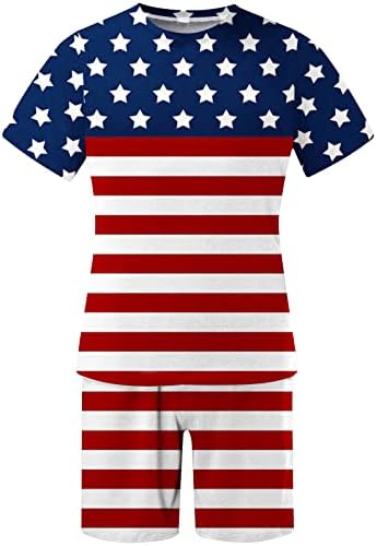 Muška odjela za muškarce Dvodijelna majica Podešava američku zastavu tiskane trup 2023 Dan nezavisnosti za odmor