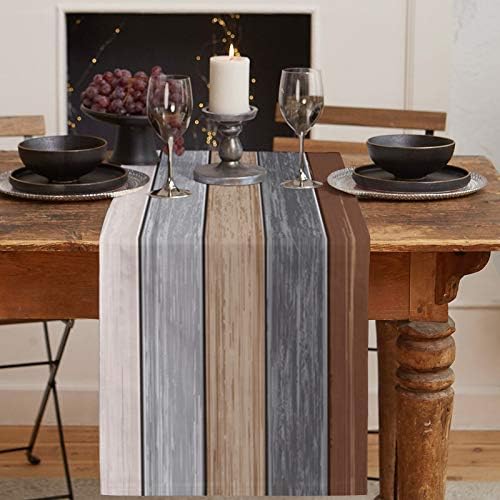 Zereaa Farmhouse trkač - Smeđa drvena Plank Tekstura Burlap stol trkač 70 inča Dugo za trpezariju, kuhinju, venčanje, dekor za zabave,