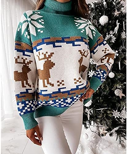 Dukseri za žene Božićne snježne pahuljice letelice pleteni džemper s dugim rukavima CREW izrez Top pulover pletiva