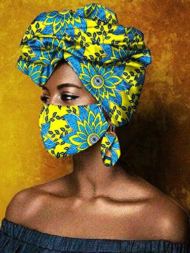 Afrička Glava Wrap Vosak Pamuk Headtie Afrička Marama Print Ankara Bandana Odgovarajući Print Headwraps Naušnice Maska
