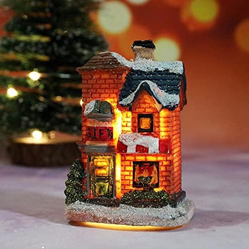 NUOBESTY 4pcs LED svjetlo za Božić scenu smole seoska kuća Mini seoske kuće minijaturne vile Vrtna kuća osvijetljeni Božićni stol