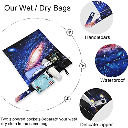visesunny Andromeda Spiral Galaxy 2kom mokra torba sa džepovima sa patentnim zatvaračem periva prostrana torba za pelene za višekratnu