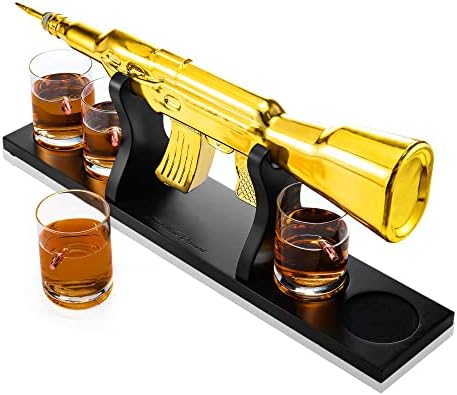 Ak Gold Whisky Decanter Set sa 4 Bullet Whisky čašama-vino Savant , poklon za očeve, ujake, sinove-veteranski pokloni , vojni poklon,