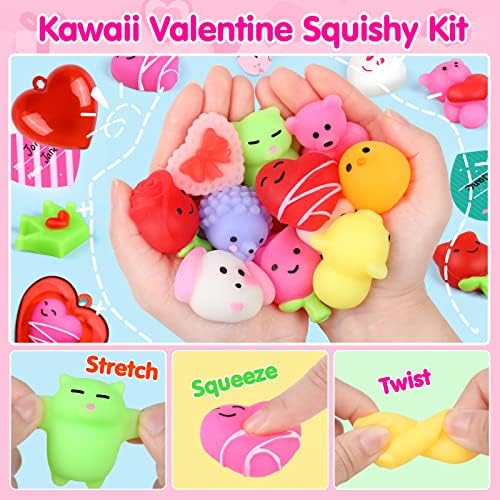 30 paketa Valentine Favori za djecu Valentinovo igračka s lintinom s box karticama sa srcem za zabavu Mochi squishy olakšice za reljefne