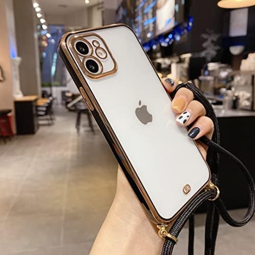 Ztofera Crossbody Telefon za telefon za iPhone 14 Pro Max, Clear Zaštitna futrola za djevojčice Podesivi odvojivi remen GOLD Edge