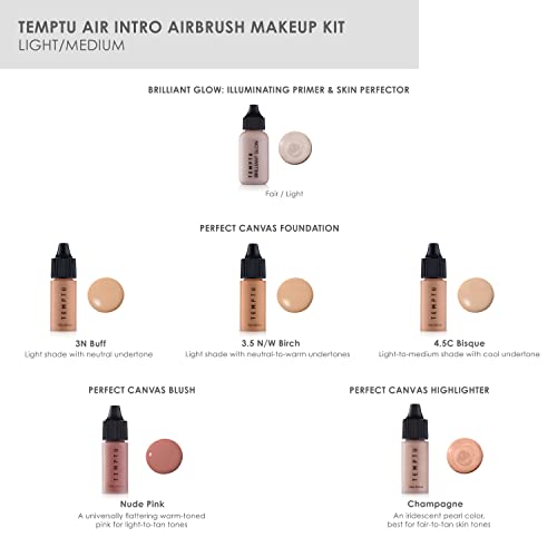 TEMPTU Air Intro Airbrush Makeup Kit: 9-dijelni Set uključuje Akumulatorski uređaj, punjivi uložak za šminkanje, 3 savršena platna