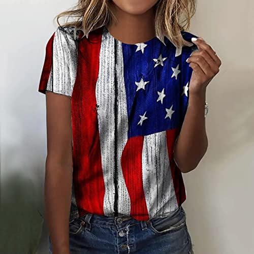 Ženska casual Patriotska SAD Zastava zastava 4. srpnja Tees Crew vrat kratkih rukava Ljetne t majice Vrhovi labavih bluze