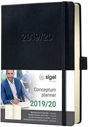 Sigel C2003 Akademski kalendar i bilješke 2019-2020, 18 mjeseci, cca. A5, tvrdi uvez, crni - koncept