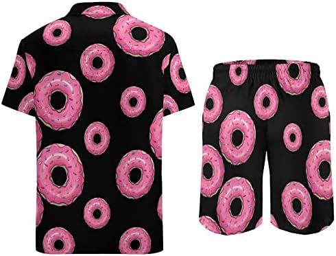 Weedkeycat Sweet Donut Muška odjeća za plažu od 2 komada Havajska gumba dolje majica kratkih rukava i kratkih kratkih kratkih trupa