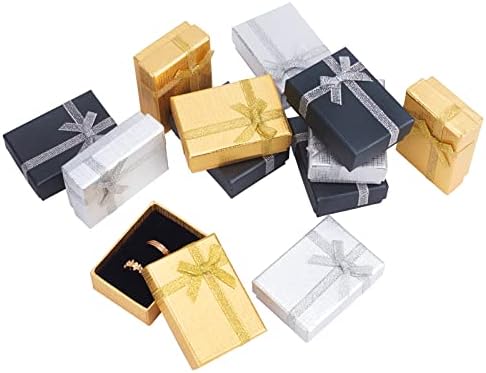 PH Pandahall Nakit Poklon kutija, 12pcs 2.7x2x1 inčni kartonske nakit Boxesgift kutija Mala naušnica Poklon kutija sa bowknot za privjesak nakit ogrlice narukvica, zlatno / srebrna / crna