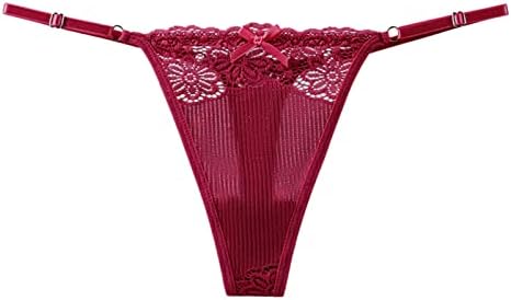 Seksi gaćice za žene nestašne slutty podesive rastezanje mikro t natrag čipkasti trim meko kukičani bowknot G-Strings tangovi