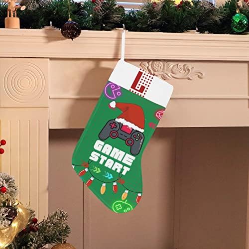 Monogram božićne čarape sa igarom za video igre i slovo L 18 inča Veliki zeleni i bijeli s početnim