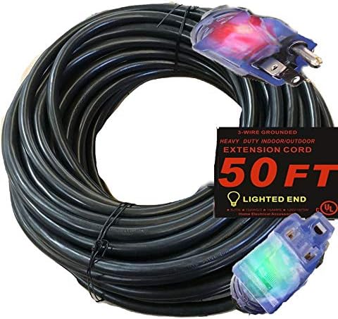 10 3 Izvođač 50 FT 10 Produžni kabel snage 10/3 50 FT produžni kabel 50 Ft sa osvetljenim krajevima Crna produžna kabela 10/3 utikač