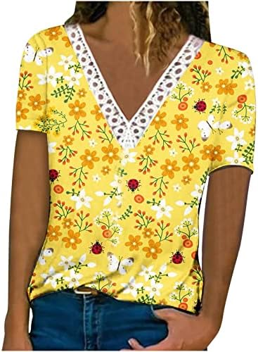 Atletska majica kratkih rukava Žene Vintage Print Ženski V izrez Top majica kratkih rukava Ispiši šifonske bluze