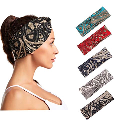 Sethexy Boho Wide Women Headbands Black Criss Cross trake za kosu modni Printing Bandeau Travel rastezljiva pamučna traka za glavu