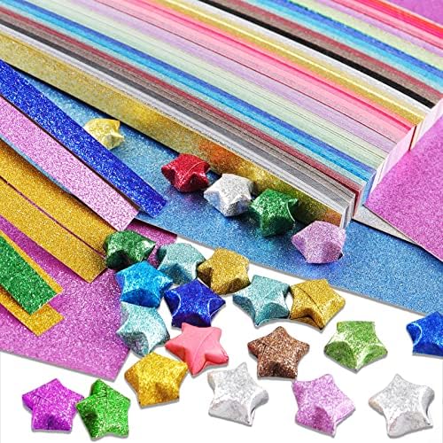Mluchee 360 ​​listova Origami Star Papir trake - 18 boja Glitter Lucky Star Paper Colorful ukras preklopni papir za poklone umjetnosti