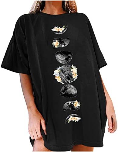 Vintage grafičke košulje za žene 2023 prevelike ljetne majice vrhunske okrugle vrata za vuču i mjesečeve pulover Bluze