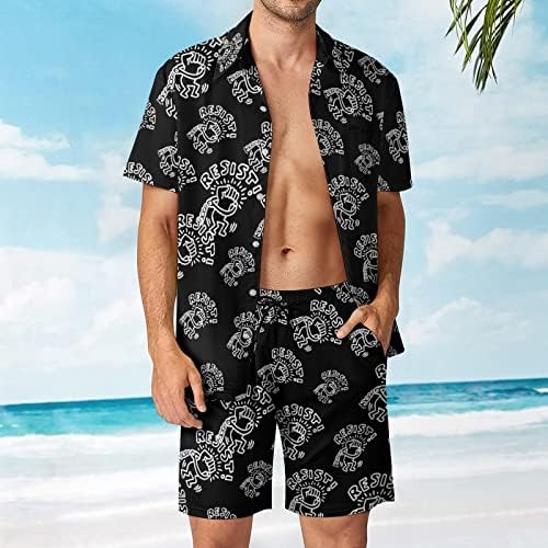 Oduprite muškarcima 2 komada Havajski set majice s kratkim rukavima s kratkim rukavima na plaži hlače labave staze