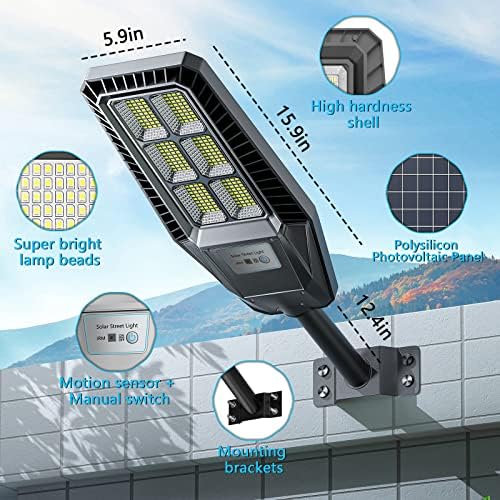 Solarna ulična svjetla 300W 2packs LED solarna svjetla na otvorenom IP66 Vodootporna 30000lm 6500K vanjska ulična svjetlost sumrak