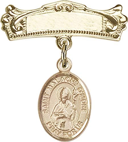 Jewels Obsession Baby Badge sa šarmom St. Malachy O'more i lučnom poliranom značkom / zlatnom ispunjenom bebinom značkom sa šarmom
