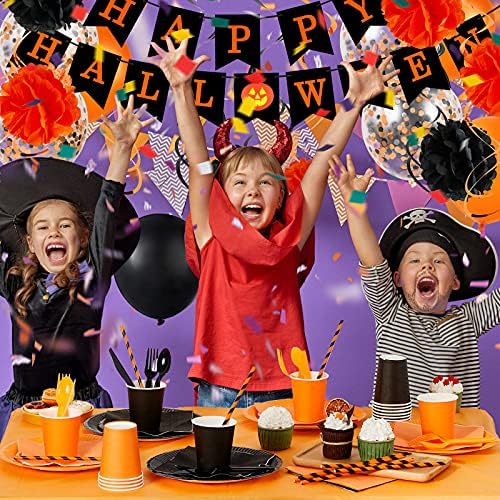 201 komada Halloween potrepštine Orange party Supplies Orange ploče crni papir ploče Orange Black Party Dekoracije Banner Balloon