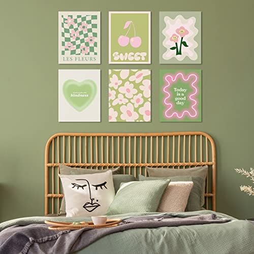 Habseligkeit zeleni danski pastelni zidni dekor za djevojčice spavaonica, estetski slatki dekor sobe, Preppy Wall Art printovi za