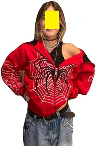 Nechari ženski Y2K puni zip up duksev preko lica uzorak za rinestone Print Vintage pulover Estetika Dizajn Dizajn velike jakne