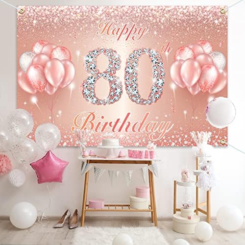 Happy 80th Birthday Banner Backdrop - 80 Birthday Party Dekoracije potrepštine za žene ili muškarce - Rose Gold 4 x 6ft