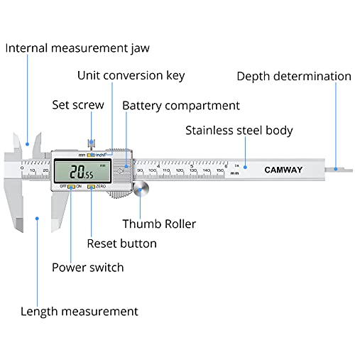 CAMWAY digitalna čeljust 6Inch + Piper mjerač od nehrđajućeg čelika elektronska Nonier čeljust 150mm, frakcije/inč / Metrički mjerni